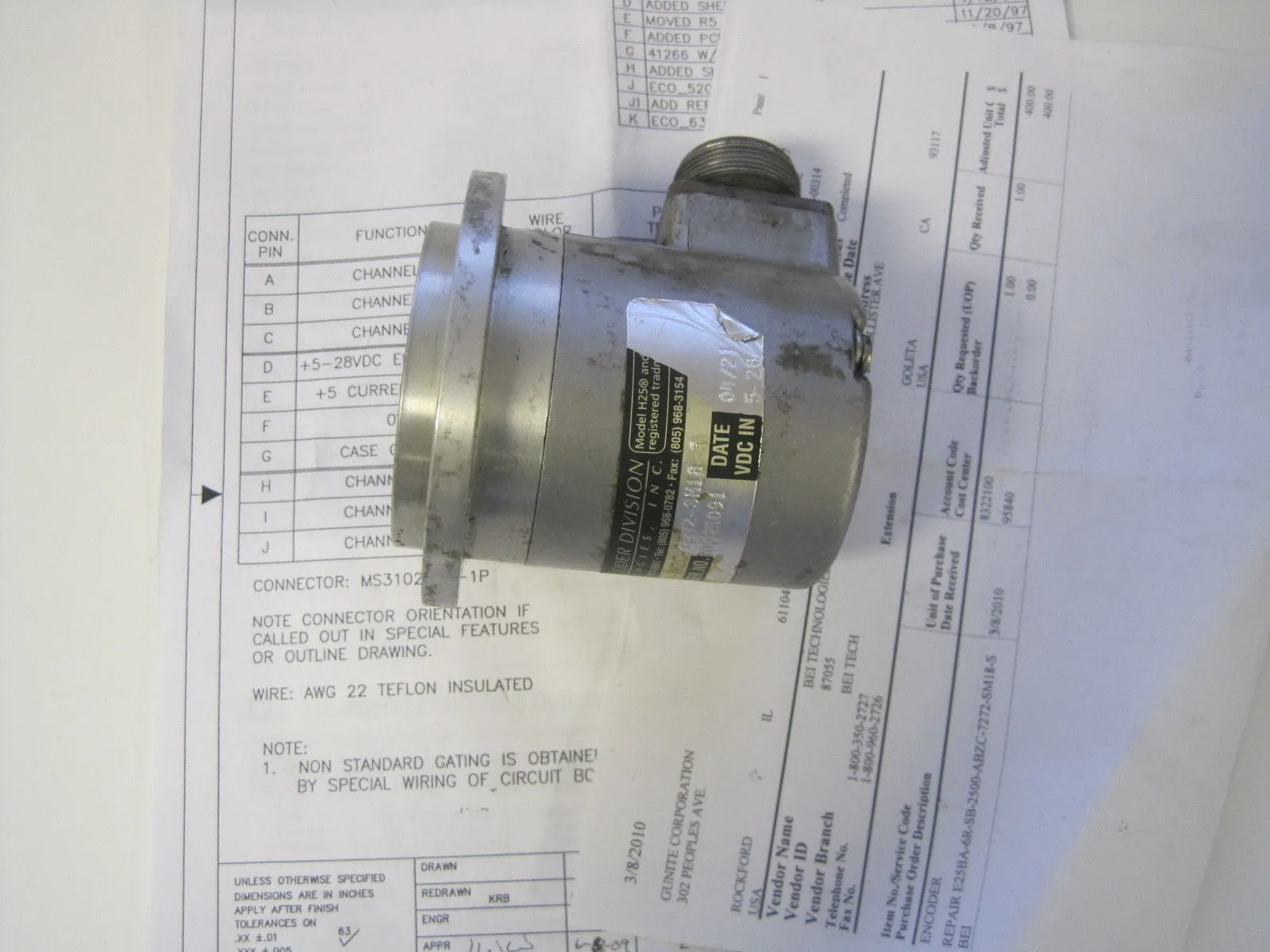 REFURBISHED BEI E25BA-6R-SB-2500-ABZC-7272-SM18-S OPTICAL ENCODER BEI E25