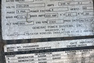 Used 2012 GENERAC 14259560200 Power Generation North Carolina US | Proxy Equipment #1385369