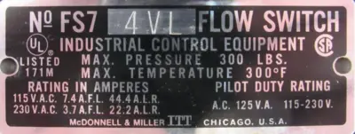 NEW INDUSTRIAL CONTROL EQUIPMENT FS7-4VL FLOW SWITCH FS74VL