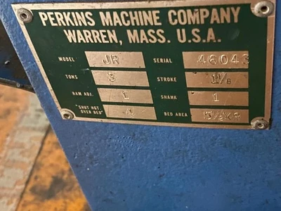 Perkins 3 Ton Model JR Bench Top ETCO Wire Terminal Press Crimping Machine