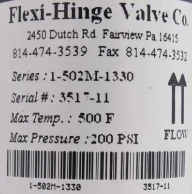 NEW FLEXI-HINGE VALVE 1-502M-1330 CHECK VALVE 1502M1330