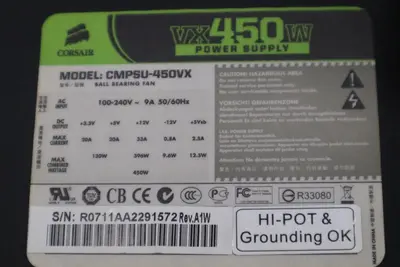 CORSAIR CMPSU-450VX 450 W ATX12V V2.2 80 PLUS  Active PFC Compat STOCK H166