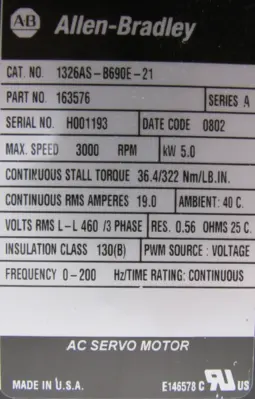 ALLEN BRADLEY 1326AS-B690E-21 SERVO MOTOR 163576 1326ASB690E21 (NEW SURPLUS)