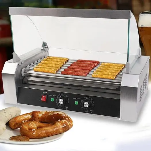 New Commercial 18 Hot Dog Hotdog 7 Roller Grill  W/cover Stainless