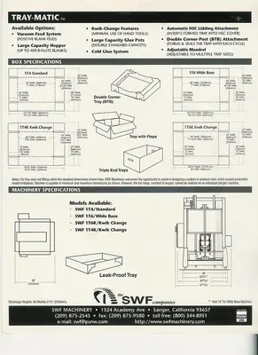 USED SWF THIELE / BW PACKAGING SWF 1T6K TRAY-MATIC