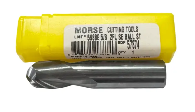 Morse 5/8" Carbide Ball End Mill 2 Flute USA Made 57874