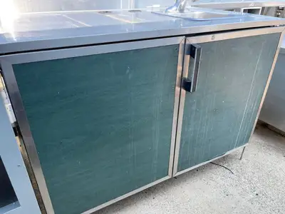 Used Duke Used 48" Duke Stainless Steel Work Counter with Sink and storage - SS245 Food Prep Tables Illinois US | Falcon Restaurant Supply #1375963