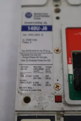Allen Bradley 140U-J6X3 100A 3P 600V AC 250V DC Circuit Breaker STOCK H1866