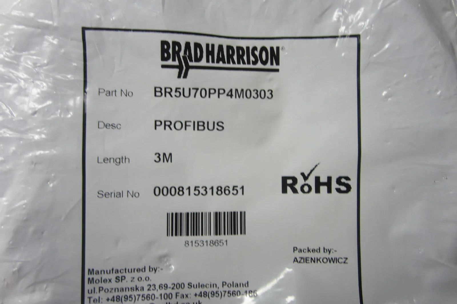 2 NEW BRAD HARRISON BR5U70PP4M030 PROFIBUS CABLE