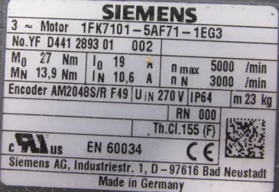 NEW SIEMENS 1FK7101-5AF71-1EG3 SERVO MOTOR 1FK71015AF711EG3
