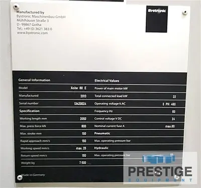 USED 2013 BYSTRONIC XCITE 80E