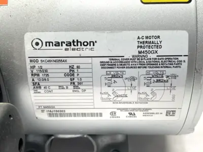 USED MARATHON VACUUM PUMP 1/2HP 1725RPM