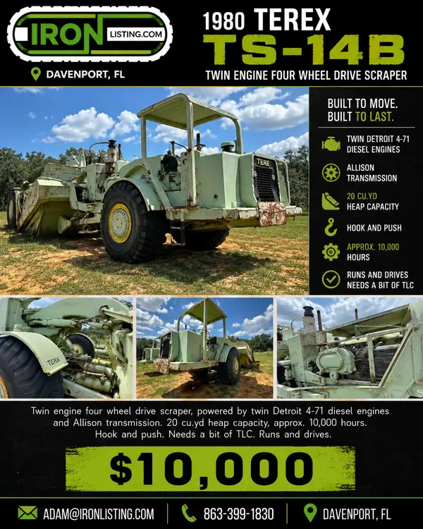 Used 1980 TEREX TS-14B Scrapers Pennsylvania US | Iron Listing #1326618