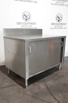 48”x30” STAINLESS STEEL SLIDING DOOR WORKTABLE WITH 6” BACKSPLASH