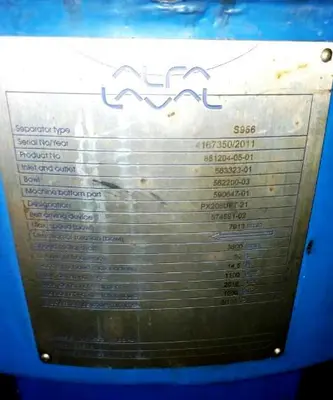 Alfa-Laval S-956 fuel/lube oil purifier, 316SS.