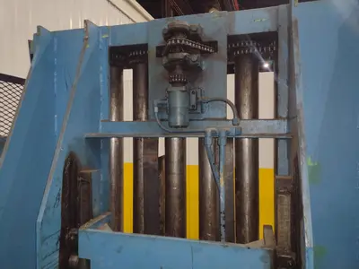 20,000 LBS X 54" X 36" BRANER HYDRAULIC COIL CAR UPENDER WITH POWER FEED CONVEYOR: YOBRO #25238
