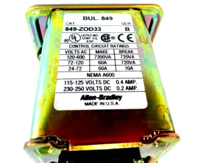 ALLEN BRADLEY 849-Z0D33 PNEUMATIC TIMING RELAY SER B 849Z0D33 NEW, SURPLUS