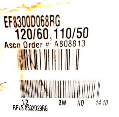 NEW ASCO EF8300D068RG SOLENOID VALVE 120/60