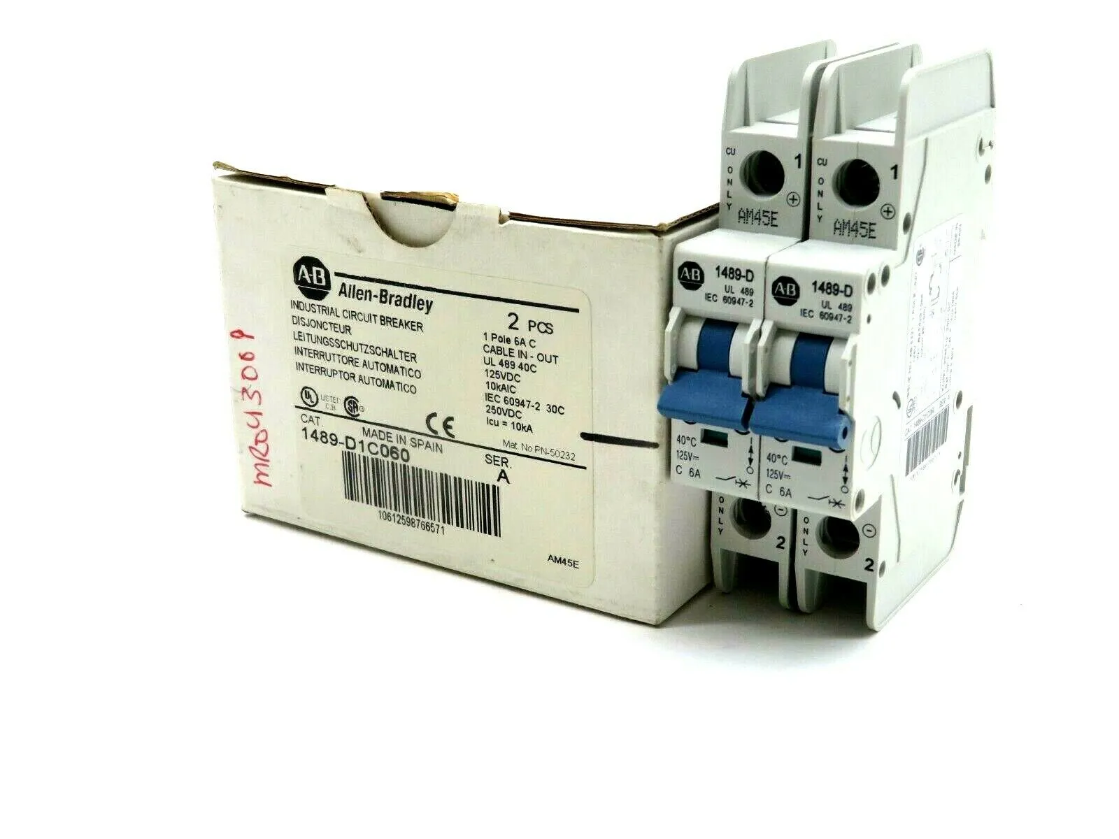 NEW 2 PCS. ALLEN BRADLEY 1489-D1C060 CIRCUIT BREAKER SERIES A 1489D1C060