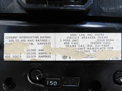 ITE JL3-F400 Circuit Breaker 400A Frame 150A Trip 3 Pole 600VAC 125/250VDC Used