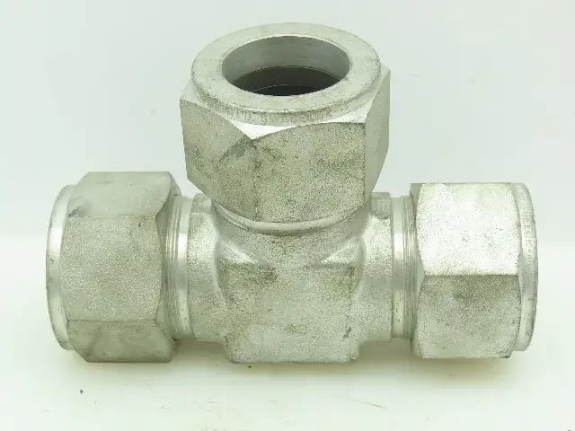 Crawford Swagelok Steel Compression Fitting Union Tee 1-1/2" Tube Double Ferrule