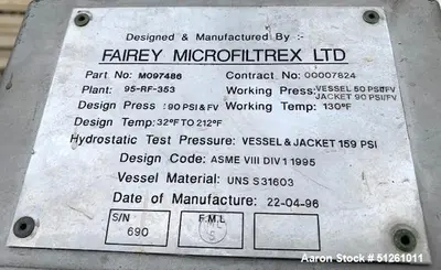 Used Fairey Microfiltrex LTD (Porvair) Stainless Steel Dust Collector / Pulse Jet Filter System