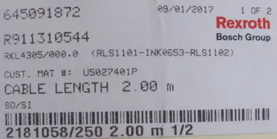 NEW REXROTH R911310544 CABLE RKL4305 2.0M