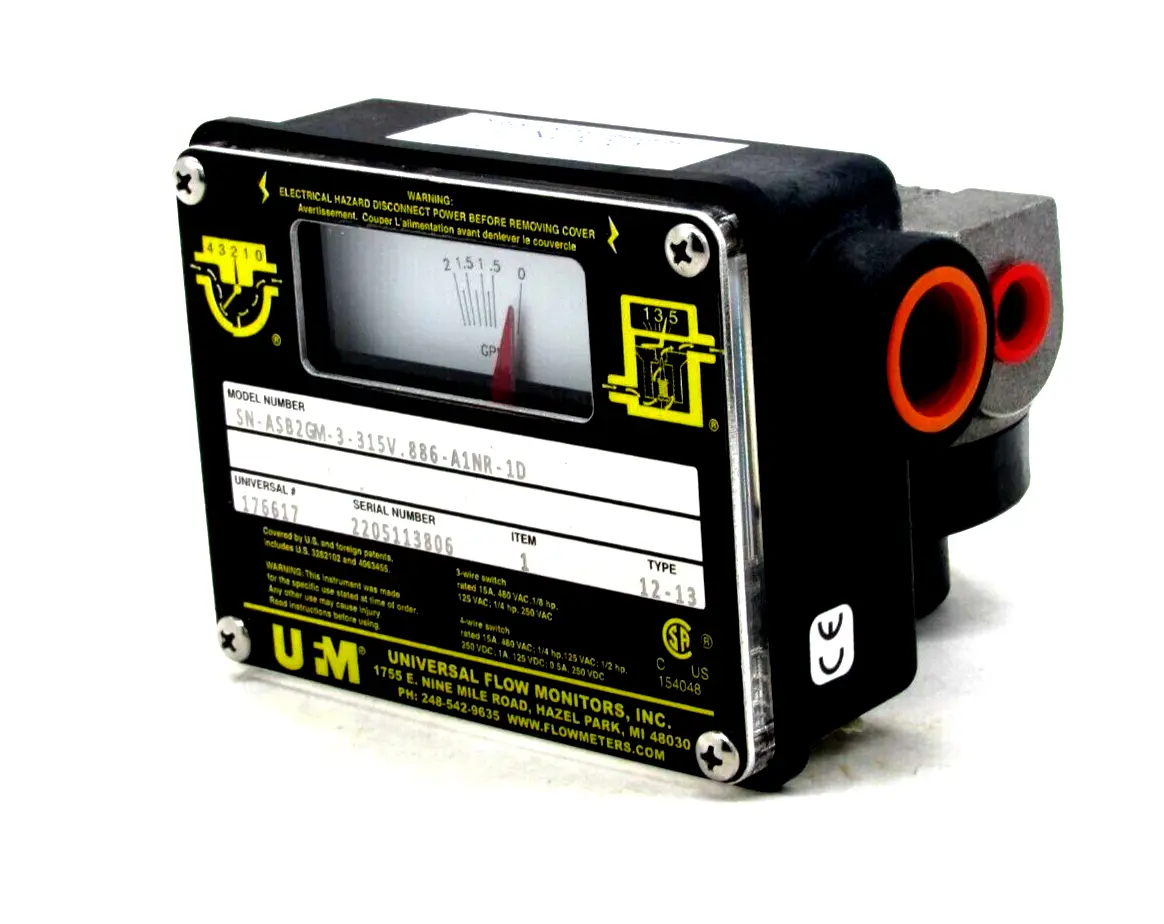 NEW UNIVERSAL FLOW MONITORS SN-ASB2GM-3-315V.886-A1NR-1D FLOW METER SWITCH
