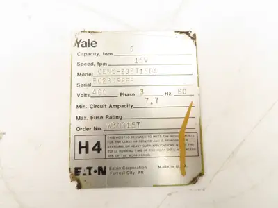 Yale 5 Ton Bridge Crane Hoist Cable Drum Gearbox Drive