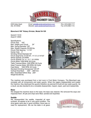 Used BLANCHARD 54-100 Rotary Surface Grinders Michigan US | Vander Ziel Machinery Sales #480446