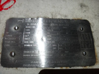 Toshiba 100 HP 3600 RPM Motor