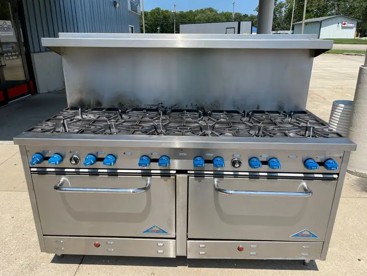 Used Comstock Castle Used Comstock-Castle 2F330 72" NG Range Cooktop w/ 12 Burners and 2 Ovens Commercial Ranges Illinois US | Falcon Restaurant Supply #1376040