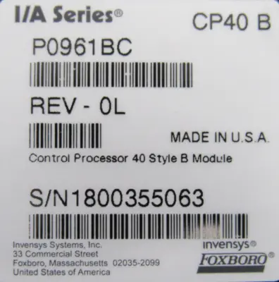 NEW FOXBORO P0961BC CONTROL PROCESSOR CP40 B REV 0L