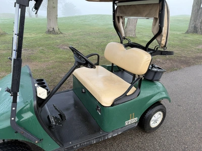 (1) 2015 E-Z-Go golf cart with a Kawasaki gas engine, includes canopy, ball cover, club cover, fold-...