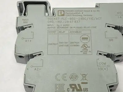 2967837,PLC-BSC-24DC/1IC/ACT | Phoenix Contact PLC-BSC-24DC/1IC/ACT Relay Base 2967837 w/ 2961341 Relay - Used