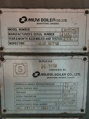 Used MIURA LX-50-05 Boilers South Carolina US | ESS Industrial Equipment Sales #1517208