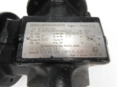 Sew Eurodrive SF37/112G EDT71D4 Gearmotor 20:1 Ratio 80rpm 1/2Hp 230/460V LH