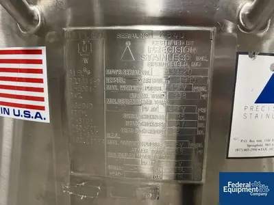 USED Precision 400 Liter Precision Stainless Reactor, 316L S/S, 45/90#
