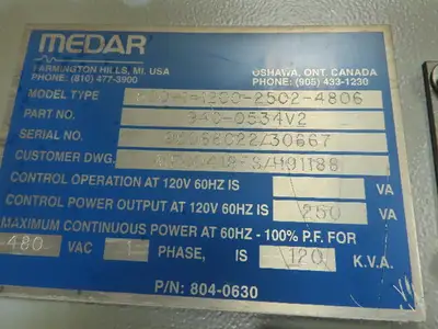 Medar Medweld 500 S 480V 60Hz 1ph AC Resistance Welding Control 250VA W/Firing M