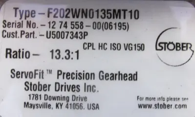 NEW STOBER F202WN0135MT10 GEAR REDUCER 13.3:1