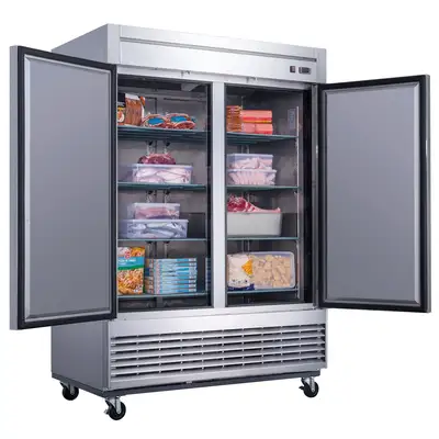 New | in-Stock Dukers New Dukers D55F Stainless Steel Solid 2-Door Commercial Reach-in Freezer Freezers Illinois US | Falcon Restaurant Supply #1376319