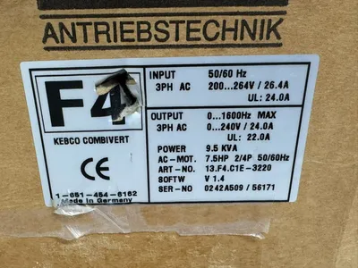 NEW KEB 13.F4.C1E-3220 COMBIVERT F4 DRIVE 7.5HP 2/4P 200-264V 13F4C1E3220