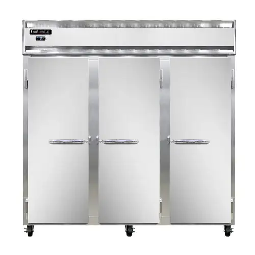 Continental 3FNSS 78" Three Section Reach In Freezer, (3) Left/right Hinge Solid Doors, 115/208-230v