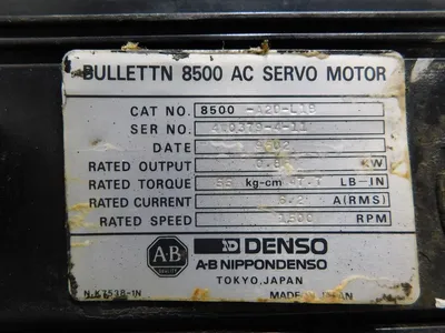 AB 8500-A2D-L1B AC Servo Motor 0.85kW 55 kg-cm 47.7 lb-in 6.2A 1500 rpm Used