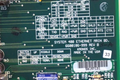 USED KRONOS 6600186-999 PC BOARD REV.B 6600186999