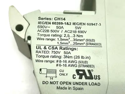 CH141BI | Bussmann  Fuse Holder 1-Pole 750VDC - Used