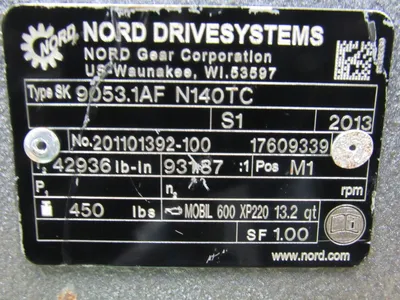 Nord SK 9053.1AF Gear Motor 931.87 Ratio 1.9 RPM 1Hp 230/460V Hollow Shaft