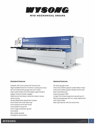 WYSONG MVD A SERIES MECHANICAL SHEAR Mechanical Shears | Punch Press and Shear (2)