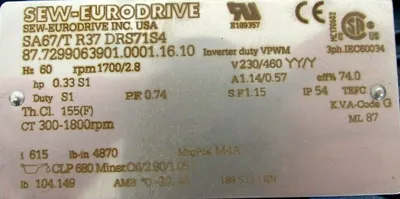 NEW SEW EURODRIVE SA67/T R37 DRS71S4 HELICAL-WORM GEARMOTOR SA67TR37DRS71S4