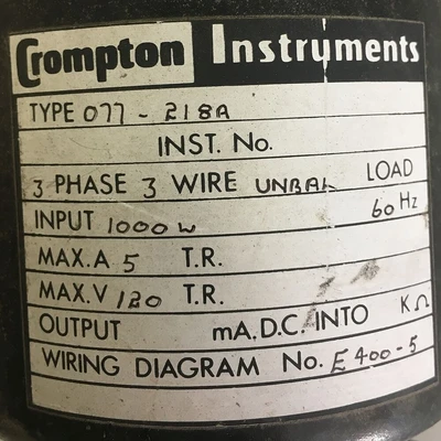 Crompton 0-400 kW Analog Wattmeter
